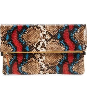 Clare V snake embossed fold-over clutch